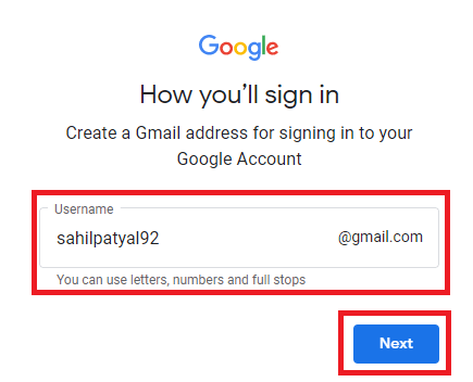 select your email address